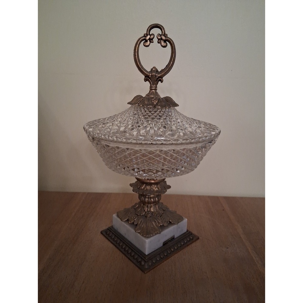 Vintage Hollywood Regency Crystal and Gold Metal Footed Candy Dish/Centerpiece